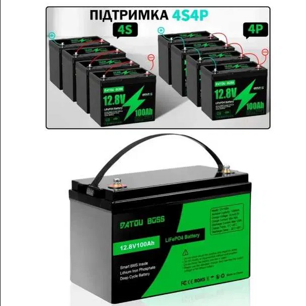 Акумулятор LiFePO4 Datouboss 12V 100Ah 1280Wh з BMS для інвертора та ДБЖ D-1580 фото