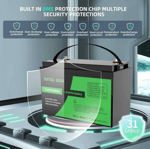 Акумулятор LiFePO4 Datouboss 12V 100Ah 1280Wh з BMS для інвертора та ДБЖ D-1580 фото